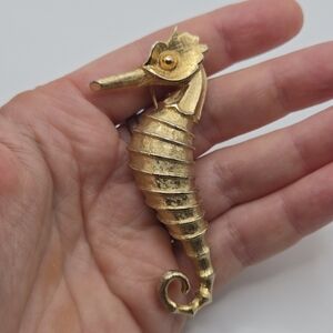 Vintage Gold Seahorse Brooch Pin Textured Vintage Brooks Ocean Under the Sea
